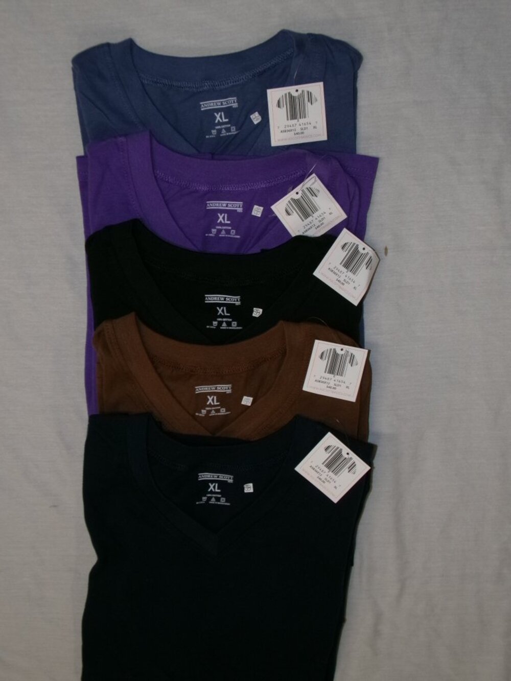 NWT Lot of 5 Andrew Scott Underwear T Shirt Boys sz XL V Neck S/S 100% Cotton